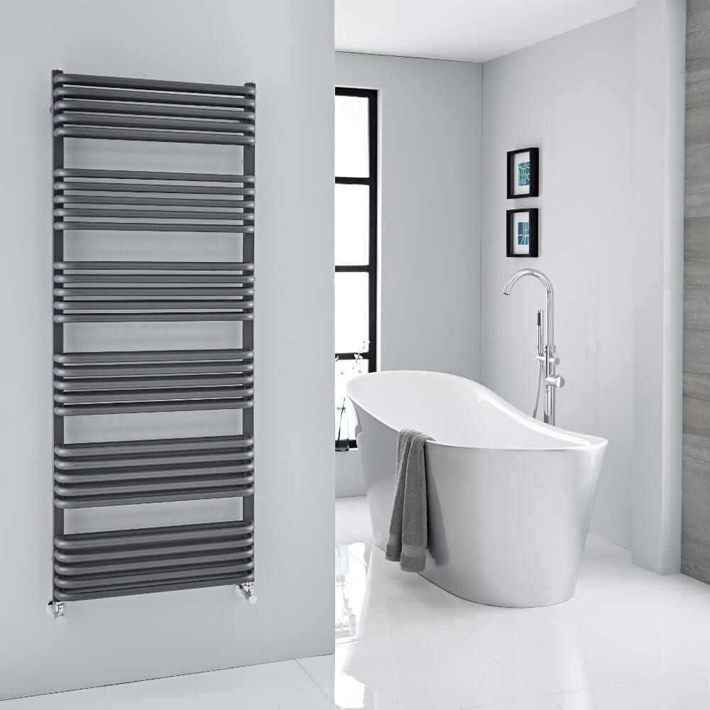 Black Wall-Mount Electric Towel Warmer Heated Towel Rack with Top Shelf  Stainless Steel